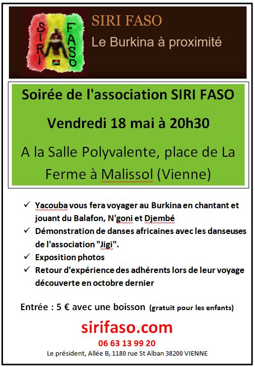 Flyer soiree sirifaso 18 mai 2018